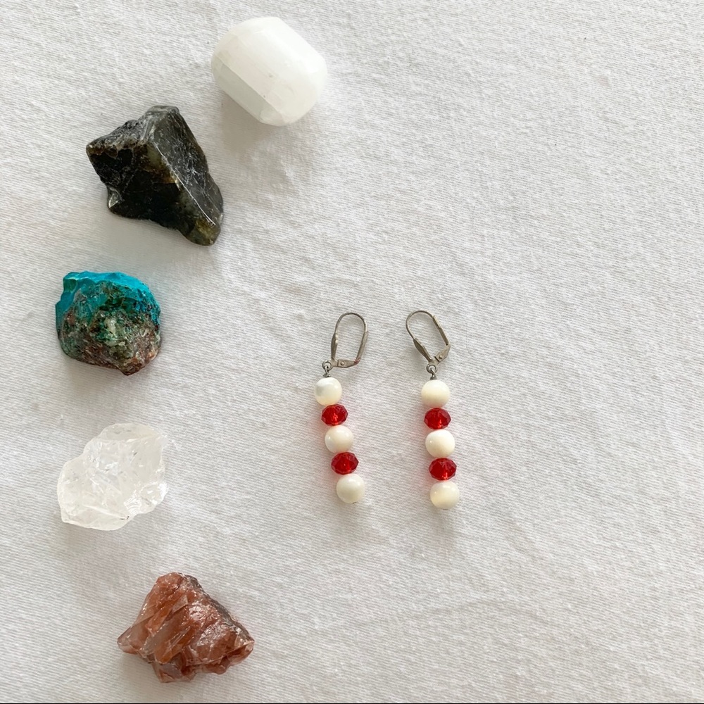 🐚 Abalone Red Crystal Earrings 🐚